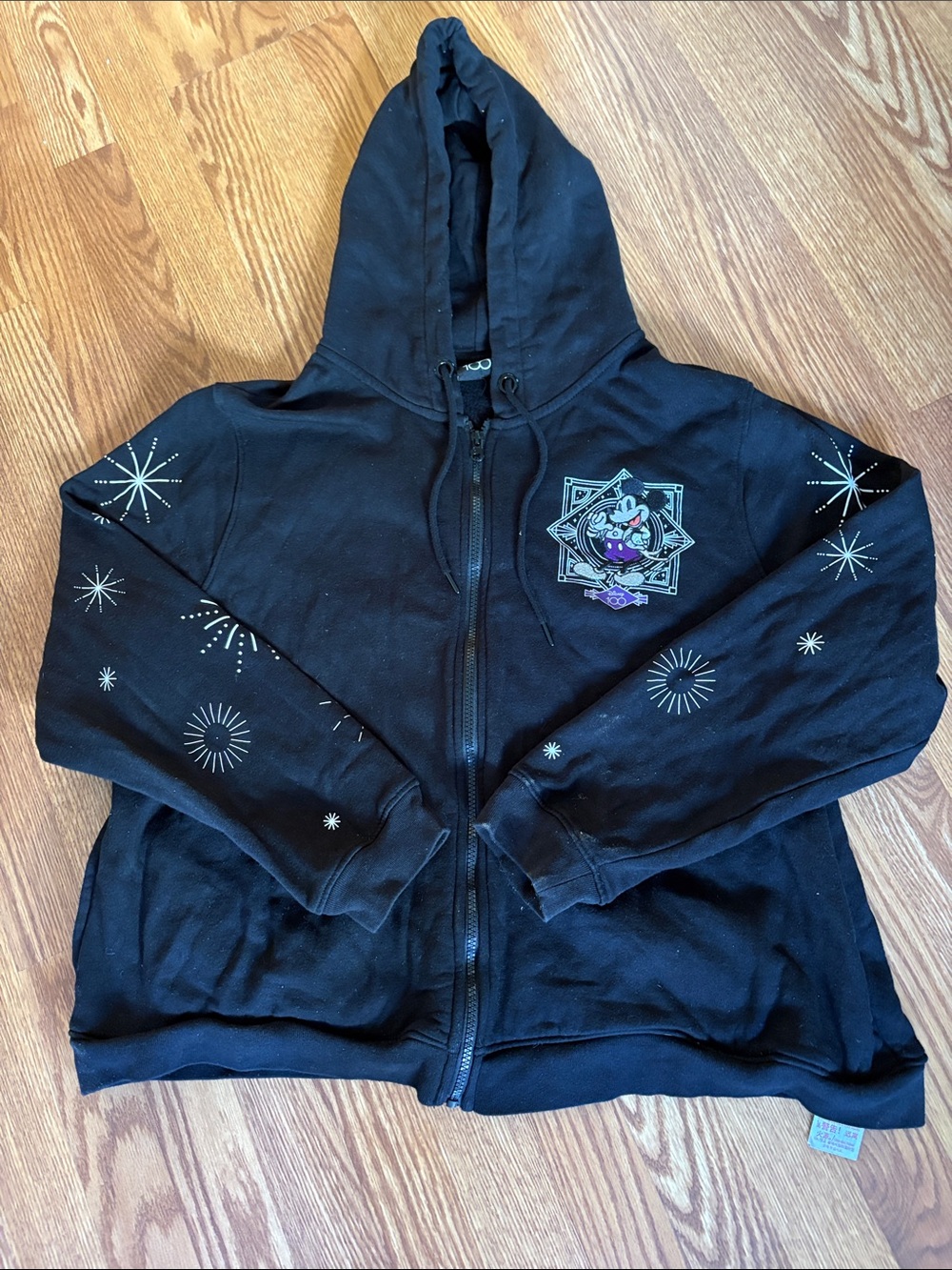 Disney Black Hooded Zip Jacket with Silver Starburst Prints